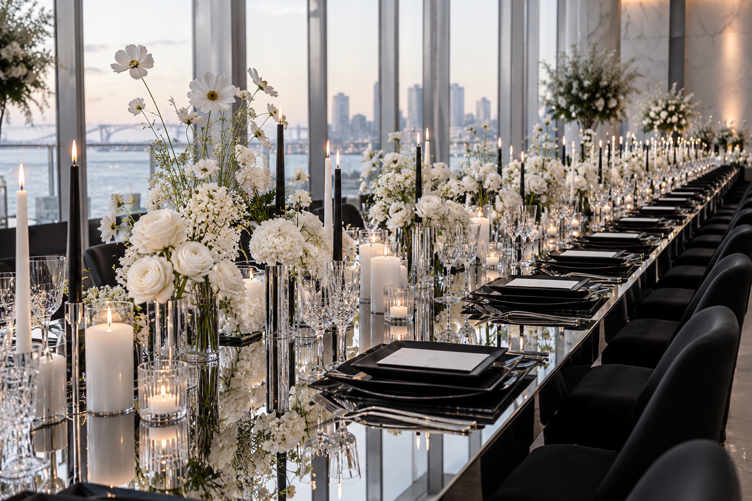 Black-and-white luxury Signature Dining concept by The Sevyn Experience.